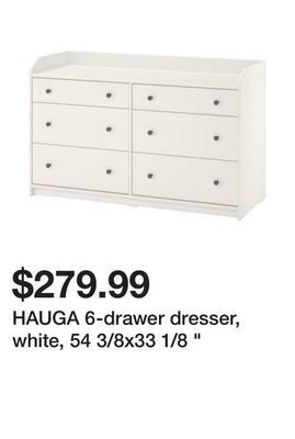 Ikea Hauga 6-drawer dresser, white, 54 3/8x33 1/8 offer