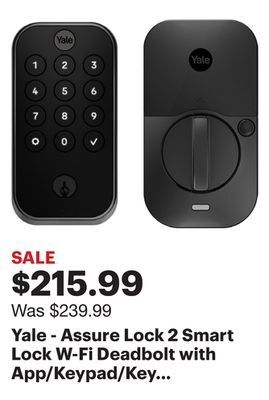 Best Buy Yale - assure lock 2 smart lock w-fi deadbolt with app/keypad/key access - black suede offer