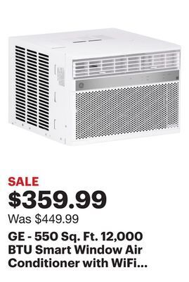 Best Buy Ge - 550 sq. ft. 12,000 btu smart window air conditioner with wifi and remote - white offer