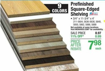 Menards Prefinished Square-Edged Shelving offer