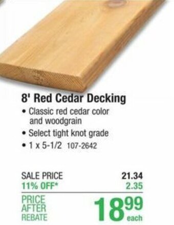 Menards 8' Red Cedar Decking offer