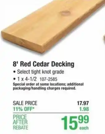 Menards 8'Red Cedar Decking offer