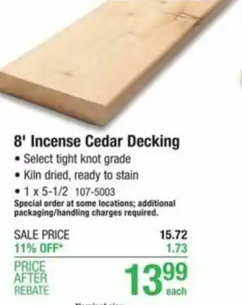 Menards 8' Incense Cedar Decking offer