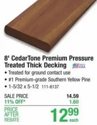 Menards 8' CedarTone Premium Pressure Treated Thick Decking offer