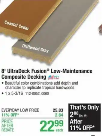 Menards 8' UltraDeck Fusion Low-Maintenace Composite Decking offer