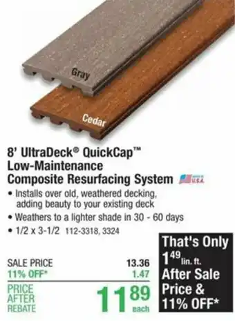Menards 8' UltraDeck Quickcap Low-Maintenance Composite Resurfacing System offer