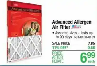Menards Advance Allergen Air Filter offer