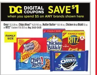 Dollar General Oreo®, chips ahoy! ®, nutter butter®, chicken in a biskit, or ritz® offer