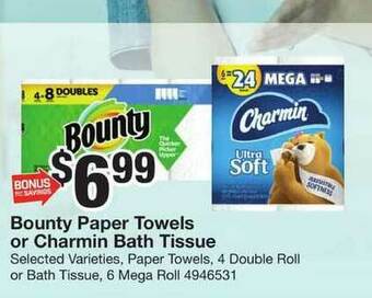 Giant Food Bounty Paper Towels Or Charmin Bath Tissue offer
