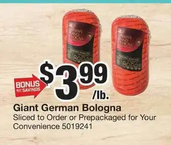 Giant Food Giant German Bologna offer