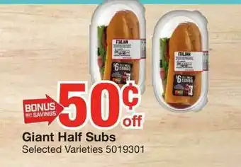 Giant Food Giant Half Subs offer