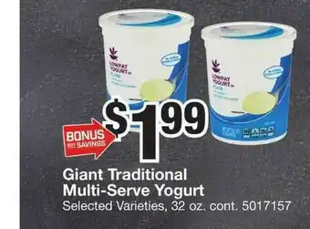 Giant Food Giant Traditional Multi-serve Yogurt offer