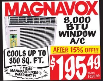 Ollie's Magnavox 8,000 btu window a/c offer