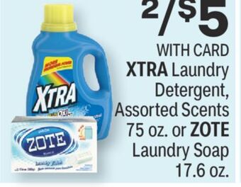 CVS Xtra laundry detergent, assorted scents 75 oz. or zote laundry soap 17.6 oz. offer