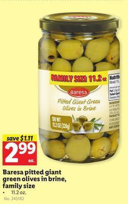 Lidl Baresa pitted giant green olives in brine, family size offer