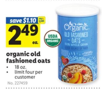 Lidl Organic old fashioned oats offer
