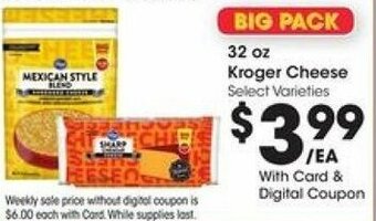 Kroger Kroger Cheese 32 oz offer