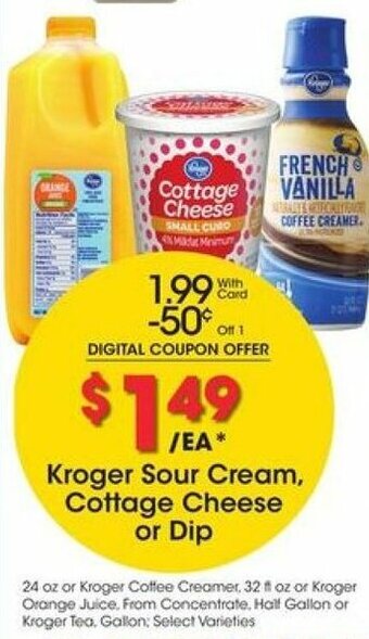 Kroger Kroger Sour Cream, Cottage Cheese or Dip offer