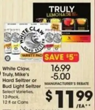 Kroger White Claw, Truly,Mike's Hard Seltzer Or Bud Light Seltzer offer