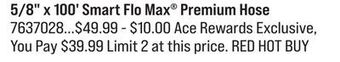 Ace Hardware 5/8 x 100' smart flo max® premium hose offer