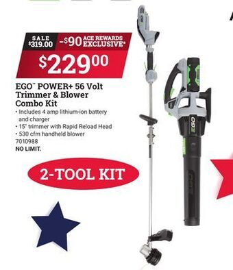 Ace Hardware Ego™ power + 56 volt trimmer & blower combo kit offer