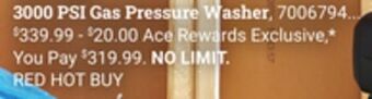 Ace Hardware 3000 psi gas pressure washer offer