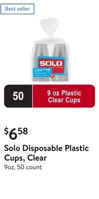 Walmart Solo disposable plastic cups, clear offer