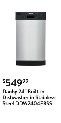Walmart Danby 24 built-in dishwasher in stainless steel ddw2404ebss offer