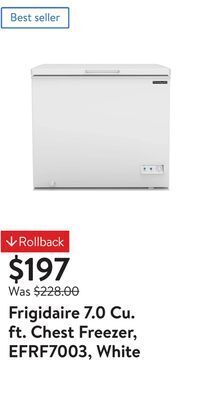 Walmart Frigidaire 7.0 cu. ft. chest freezer, efrf7003, white offer