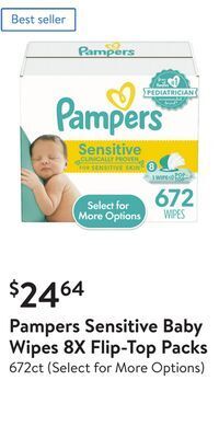 Walmart Pampers sensitive baby wipes 8x flip-top packs offer