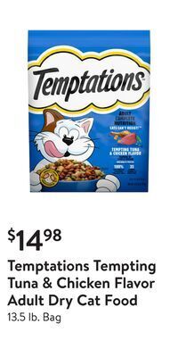 Walmart Temptations tempting tuna & chicken flavor adult dry cat food offer