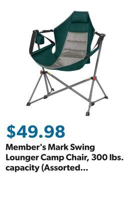 Sam's Club Member's mark swing lounger camp chair, 300 lbs. capacity (assorted colors) offer