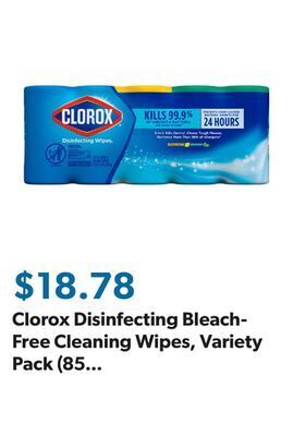 Sam's Club Clorox disinfecting bleach-free cleaning wipes, variety pack (85 wipes/pk., 5 pk.) offer