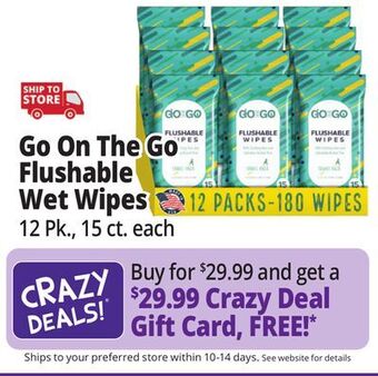 Ocean State Job Lot Go on the go flushable wet wipes, 15 ct, 12-pack (180 wipes total) offer