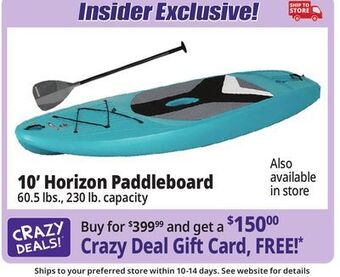 Ocean State Job Lot Lifetime horizon 10' stand up paddleboard offer