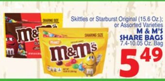 Bravo Supermarkets M & m' s share bags, 7.4-10.05 oz. bag offer