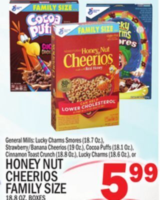 C Town Honey nut cheerios family size 18.8 oz. boxes offer