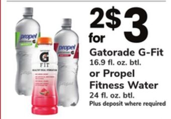 ACME Gatorade g-fit 16.9 fl. oz. btl. or propel fitness water 24 fl. oz. btl. offer