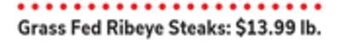 ACME Grass fed ribeye steaks offer