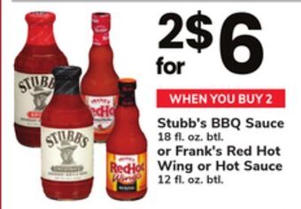 ACME Stubb's bbq sauce 18 fl. oz. btl. or frank's red hot wing or hot sauce 12 fl. oz. btl. offer
