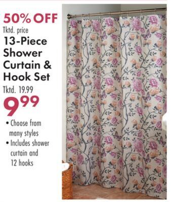 Boscov's 13-piece shower curtain & hook set offer