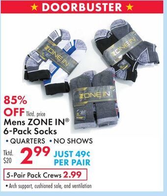 Boscov's Mens zone in® 6 pack socks offer
