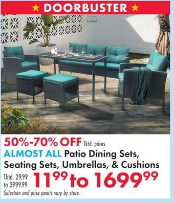 Boscov's Almost all patio dining sets, seating sets, umbrellas, & cushions offer