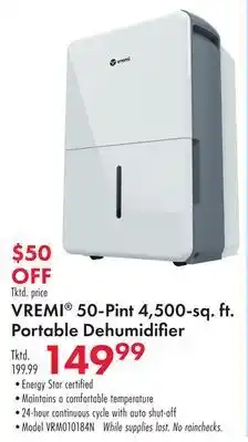 Boscov's Vremi® 50-pint 4, 500-sq. ft. portable dehumidifi offer