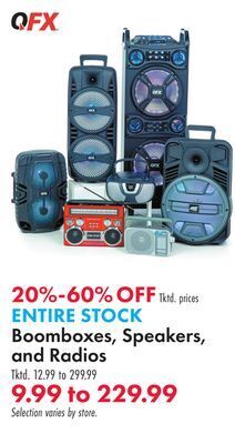 Boscov's Entire stock boomboxes, speakers, and radios offer