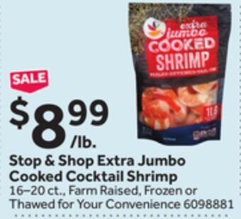 Stop&Shop Stop & shop extra jumbo cooked cocktail shrimp offer
