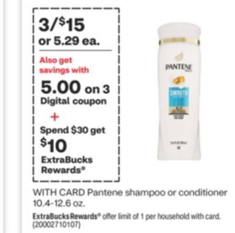 CVS Pantene shampoo or conditioner 10.4-12.6 oz. offer