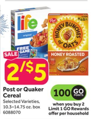 Stop&Shop Post or quaker cereal offer