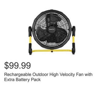Costco Rechargeable outdoor high velocity fan with extra battery pack offer