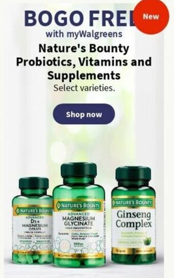Walgreens Nature's Bounty Probiotics, Vitamins and Supplements offer